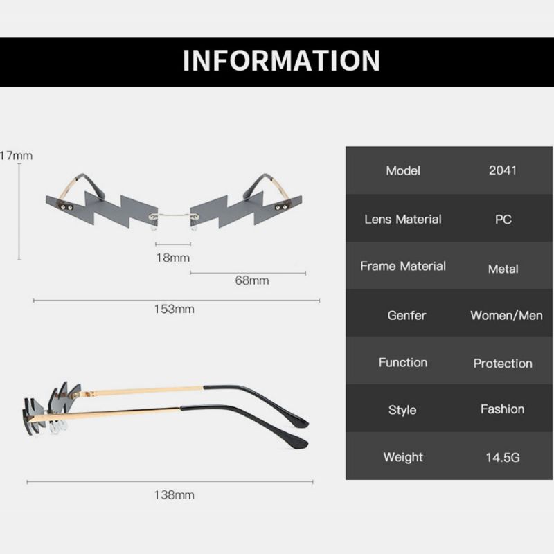 Gafas De Sol Con Personalidad De Fahsion De Protección Uv Con Forma De Rayo Sin Marco Para Mujer