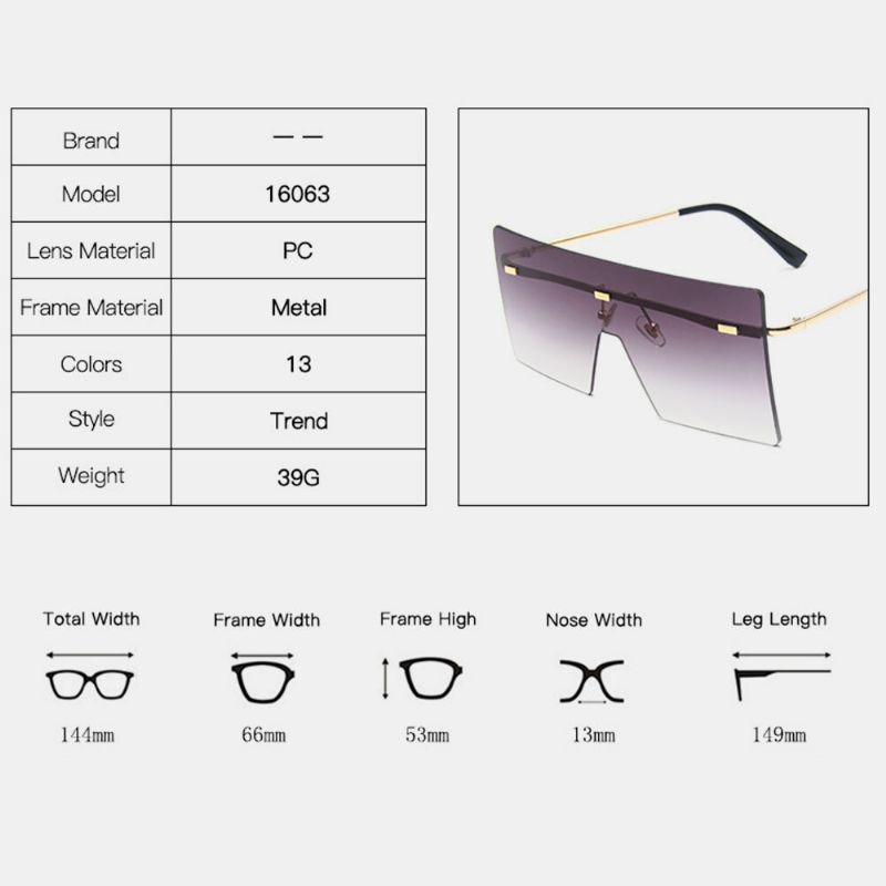 Gafas De Sol Con Protección Uv Para Mujer Talla Grande Sin Marco Forma Cuadrada Con Personalidad A La Moda