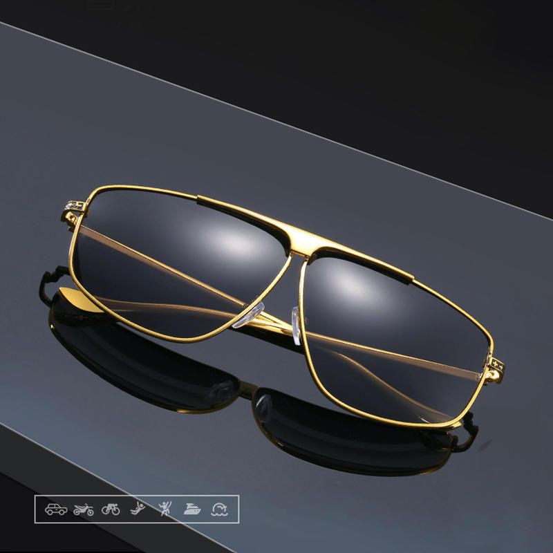 Gafas De Sol Polarizadas De Metal De Moda Para Hombre Gafas Decorativas Con Remache De Espejo Anti Uv Para Conducir