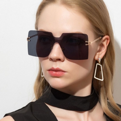 Gafas De Sol De Protección Uv De Metal De Moda Con Montura Cuadrada De Gran Tamaño Para Mujer