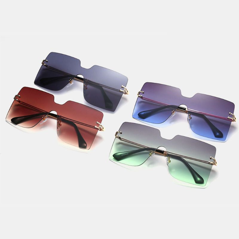 Gafas De Sol De Protección Uv De Metal De Moda Con Montura Cuadrada De Gran Tamaño Para Mujer