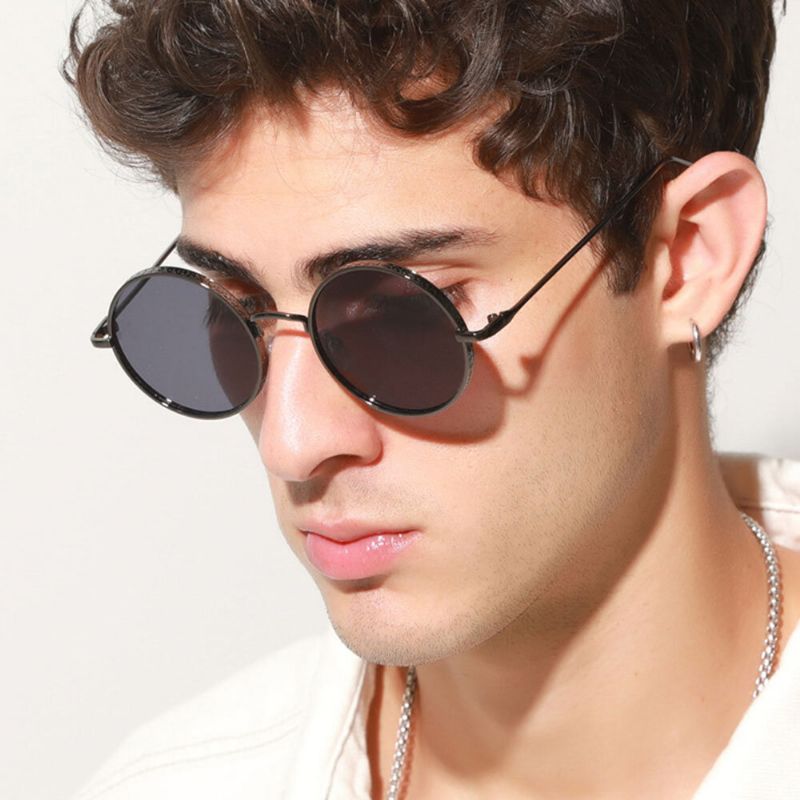 Gafas De Sol De Protección Uv De Moda De Forma Redonda De Metal Retro Unisex