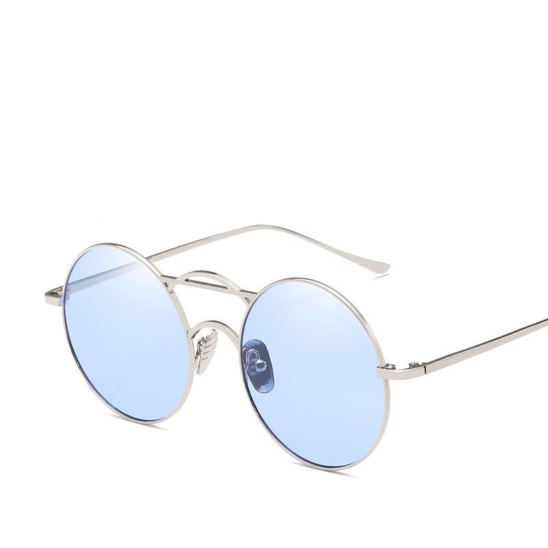 Hombres Mujeres Círculo Redondo Vintage Anti Uv Anteojos Lentes Transparentes Gafas De Sol Casuales