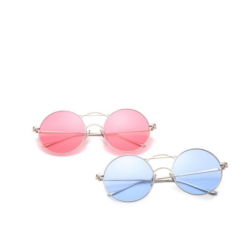 Hombres Mujeres Círculo Redondo Vintage Anti Uv Anteojos Lentes Transparentes Gafas De Sol Casuales