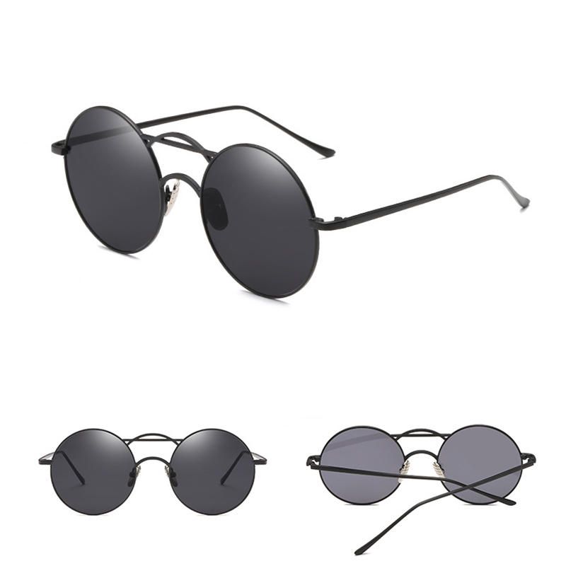 Hombres Mujeres Círculo Redondo Vintage Anti Uv Anteojos Lentes Transparentes Gafas De Sol Casuales