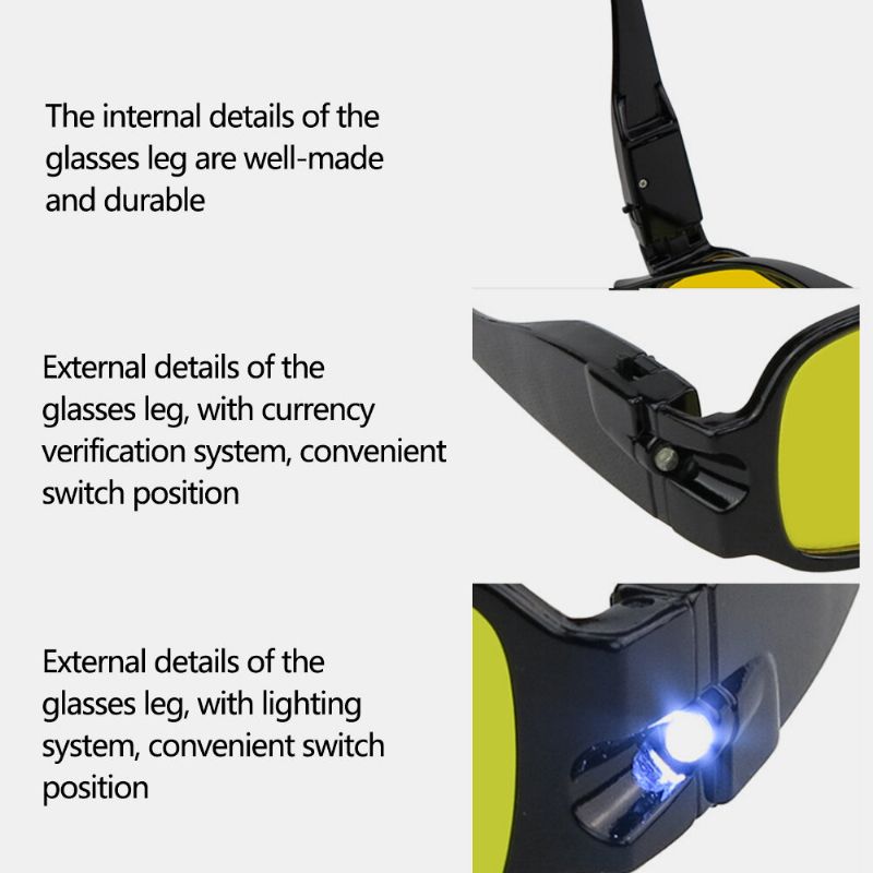 Hombres Visión Nocturna Led Multifunción De Fotograma Completo Con Lámpara Detector De Moneda Iluminación Protección Uv Gafas De Sol Polarizadas