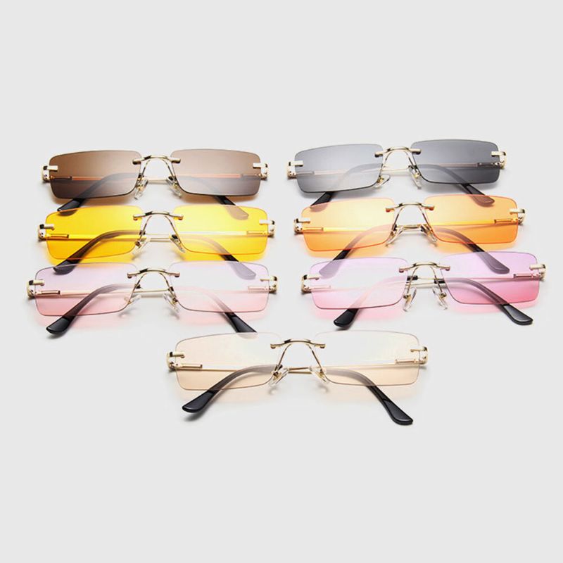 Mujeres Retro Multi-color Framelss Pequeño Cuadrado Moda Personalidad Protección Uv Gafas De Sol