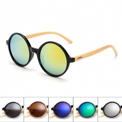 Unisex Vintage Retro Redondo Uv400 Sun Glassess Parasol De Bambú Hecho A Mano Gafas Gafas