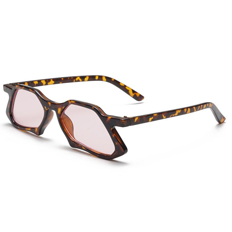 Uv400 Gafas De Sol Con Estampado De Leopardo De Personalidad Irregular Gafas Con Montura Redonda De Moda