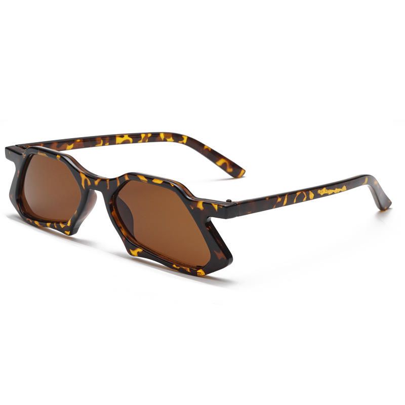 Uv400 Gafas De Sol Con Estampado De Leopardo De Personalidad Irregular Gafas Con Montura Redonda De Moda