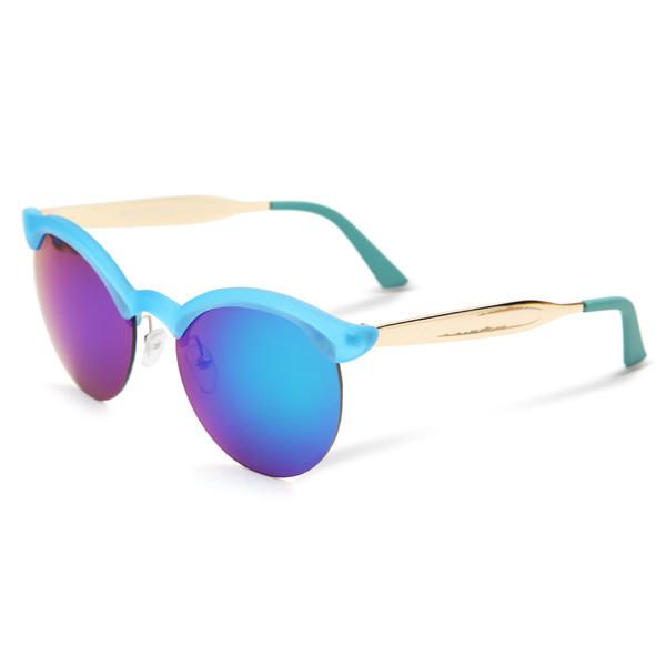 Uv400 Gafas De Sol Redondas Para Mujer Medio Marco Patas De Aleación Gafas Coloridas Y Brillantes