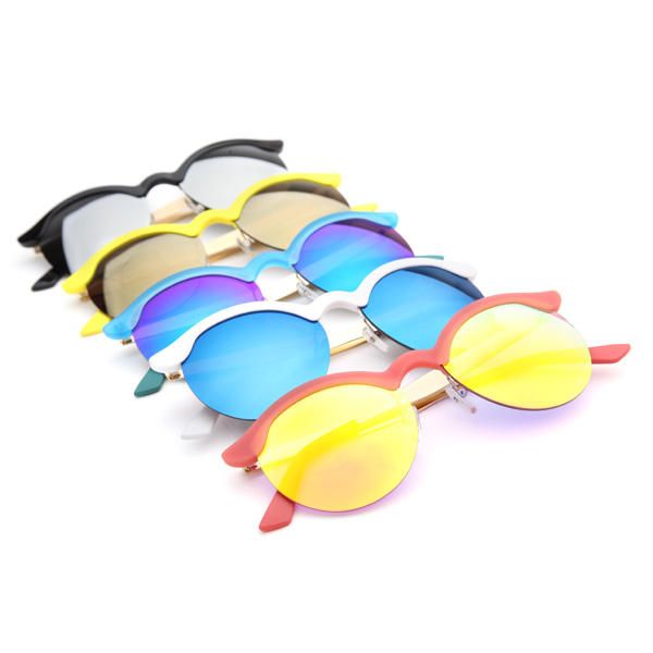 Uv400 Gafas De Sol Redondas Para Mujer Medio Marco Patas De Aleación Gafas Coloridas Y Brillantes