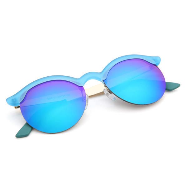 Uv400 Gafas De Sol Redondas Para Mujer Medio Marco Patas De Aleación Gafas Coloridas Y Brillantes