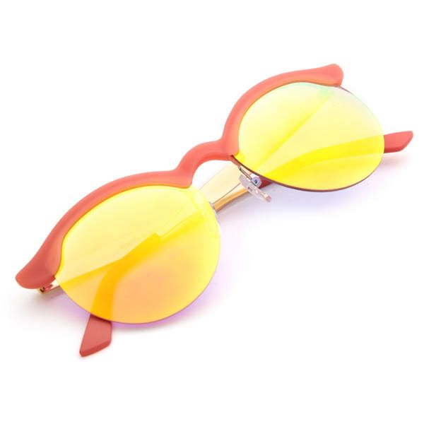 Uv400 Gafas De Sol Redondas Para Mujer Medio Marco Patas De Aleación Gafas Coloridas Y Brillantes