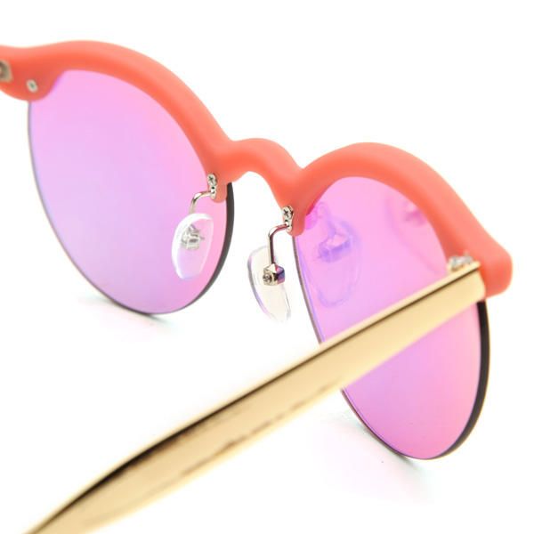 Uv400 Gafas De Sol Redondas Para Mujer Medio Marco Patas De Aleación Gafas Coloridas Y Brillantes