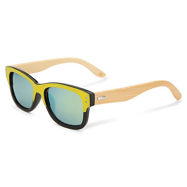 Uv400 Unisex Patas De Bambú Remache Sun Glassess Espejo Marco De Color Gafas De Madera Gafas