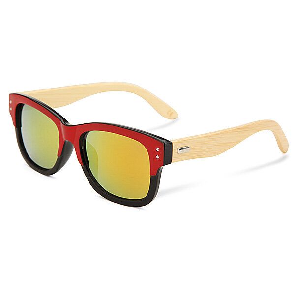 Uv400 Unisex Patas De Bambú Remache Sun Glassess Espejo Marco De Color Gafas De Madera Gafas