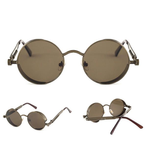 Uv400 Vintage Steampunk Gafas De Sol Con Lentes De Espejo Redondas Deporte Al Aire Libre Gafas Hisper Para Hombre Y Mujer