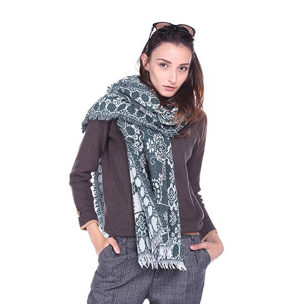 Bufandas Con Estampado Floral Étnico De Invierno Con Borlas Para Mujer