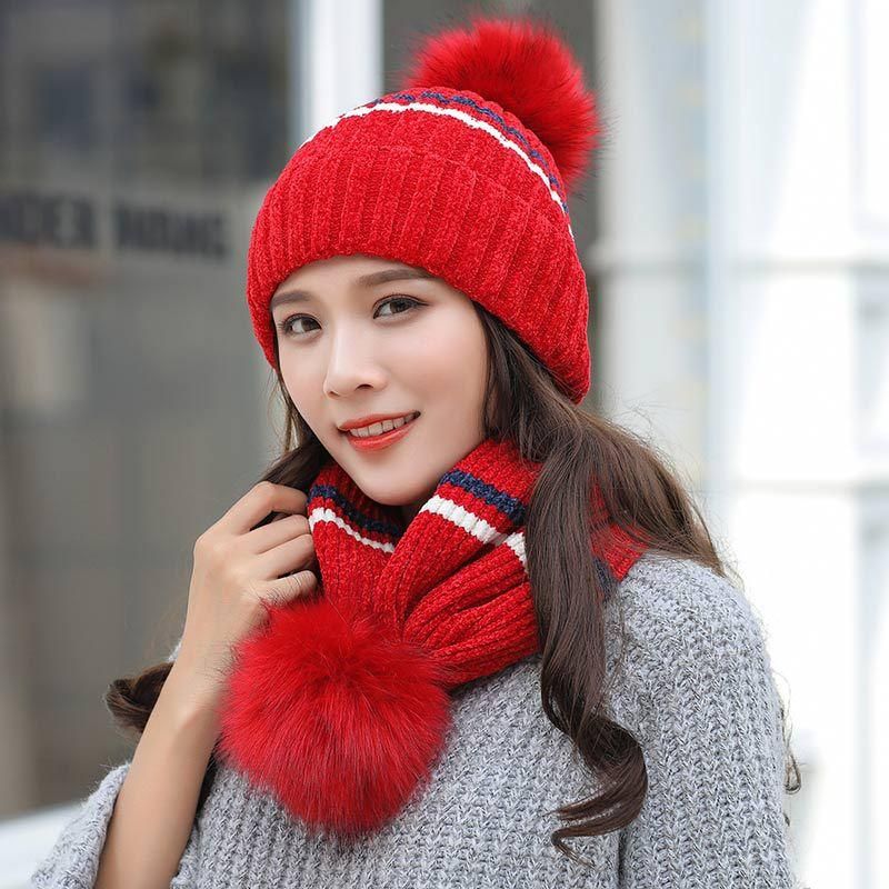 Gorro De Lana De Ciclismo De Punto A Rayas De Doble Uso Para Invierno Para Mujer