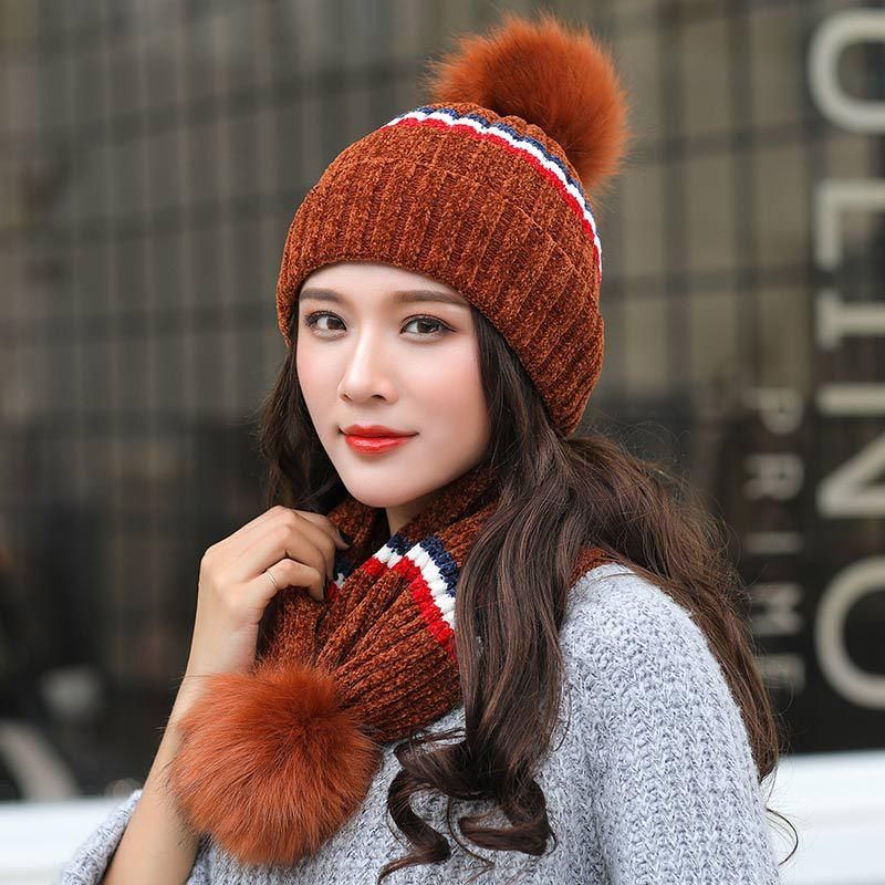 Gorro De Lana De Ciclismo De Punto A Rayas De Doble Uso Para Invierno Para Mujer