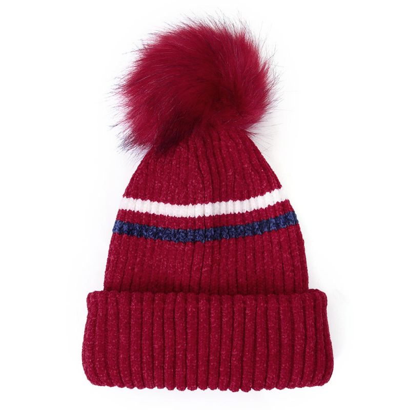 Gorro De Lana De Ciclismo De Punto A Rayas De Doble Uso Para Invierno Para Mujer