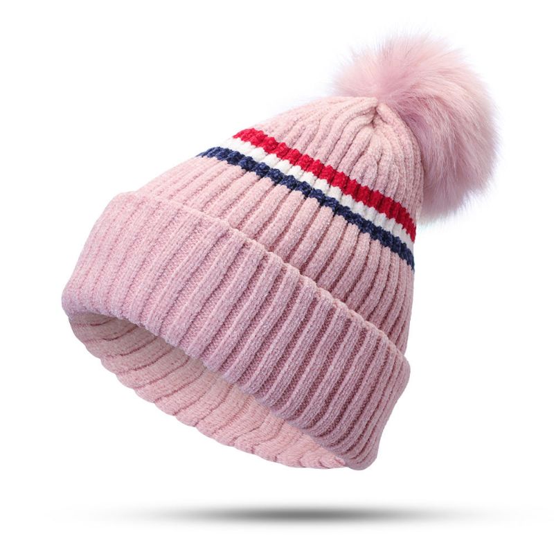 Gorro De Lana De Ciclismo De Punto A Rayas De Doble Uso Para Invierno Para Mujer