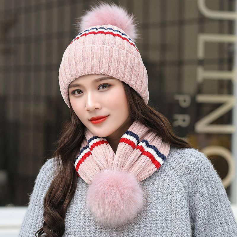 Gorro De Lana De Ciclismo De Punto A Rayas De Doble Uso Para Invierno Para Mujer