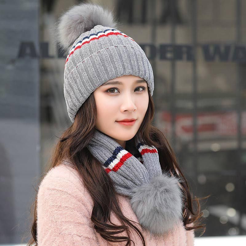 Gorro De Lana De Ciclismo De Punto A Rayas De Doble Uso Para Invierno Para Mujer