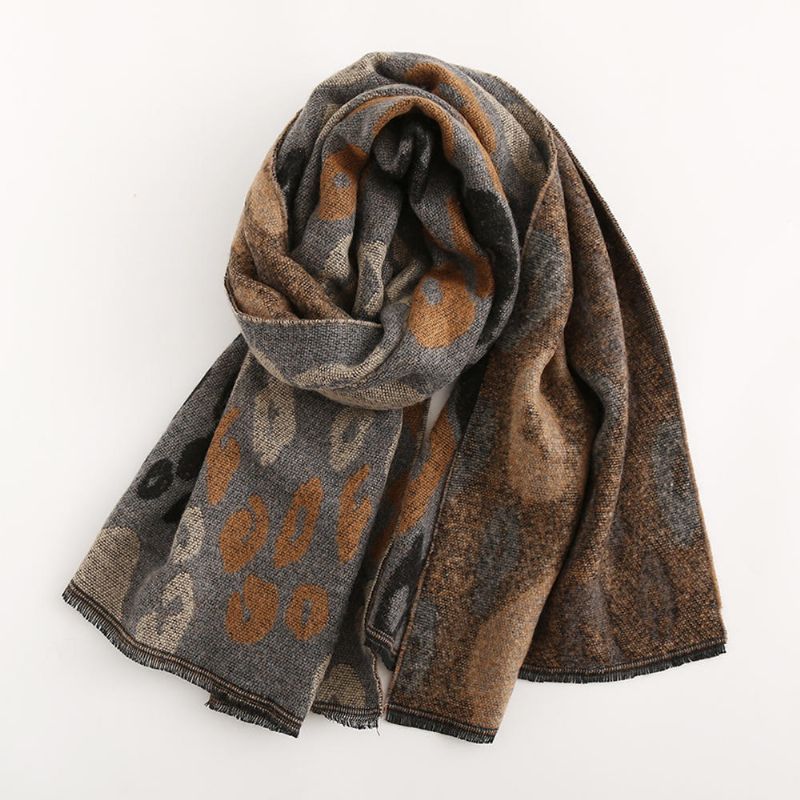 Mujeres 200 * 66cm Leopardo Suave Bufanda De Cachemira Artificial Invierno Cálido Mantón Largo