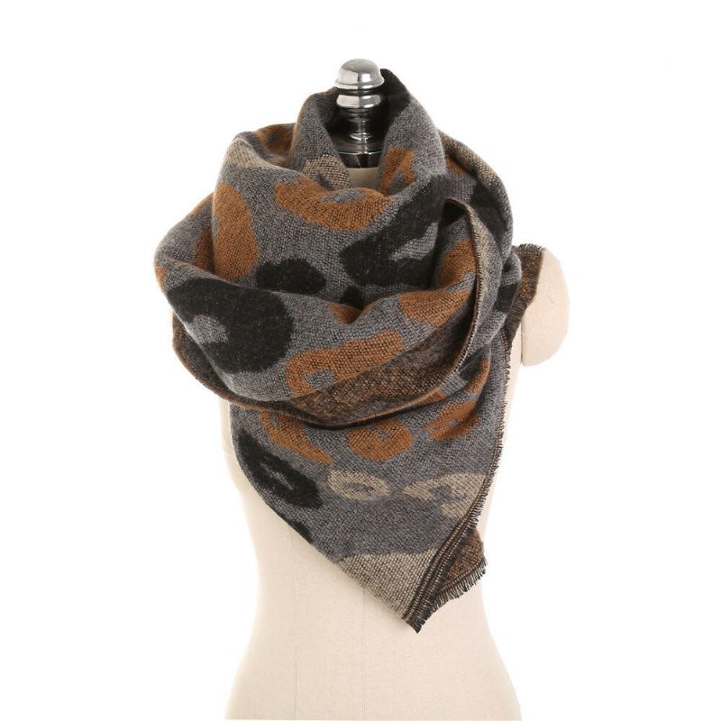 Mujeres 200 * 66cm Leopardo Suave Bufanda De Cachemira Artificial Invierno Cálido Mantón Largo