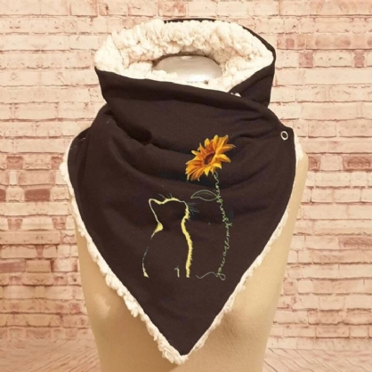 Mujeres Gato Patrón De Girasol Suave Y Grueso Personalidad Protección Del Cuello Mantener Caliente Bufanda