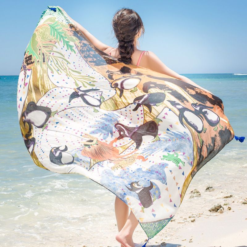 Pañuelo De Playa De Seda Con Sombrilla De Verano Para Mujer Multifunción Talla Grande Chal Traje De Baño Cubrir Vacaciones