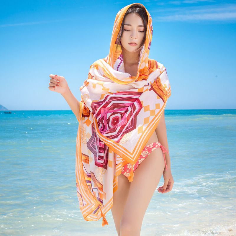 Pañuelo De Playa De Seda Con Sombrilla De Verano Para Mujer Multifunción Talla Grande Chal Traje De Baño Cubrir Vacaciones