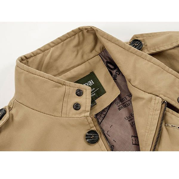 Abrigo De Algodón De Gran Tamaño Con Cuello Alto Para Hombre Ocio Casual Color Sólido Chaqueta Con Múltiples Bolsillos Al Aire Libre