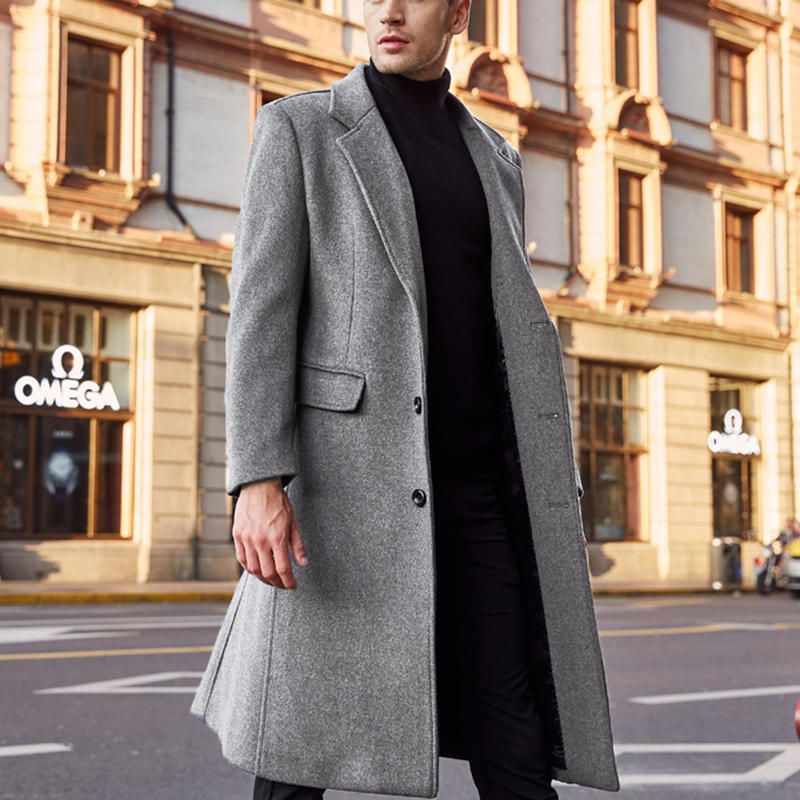 Abrigo Casual Largo Medio Con Bolsillos Grandes De Un Solo Pecho De Invierno Para Hombre