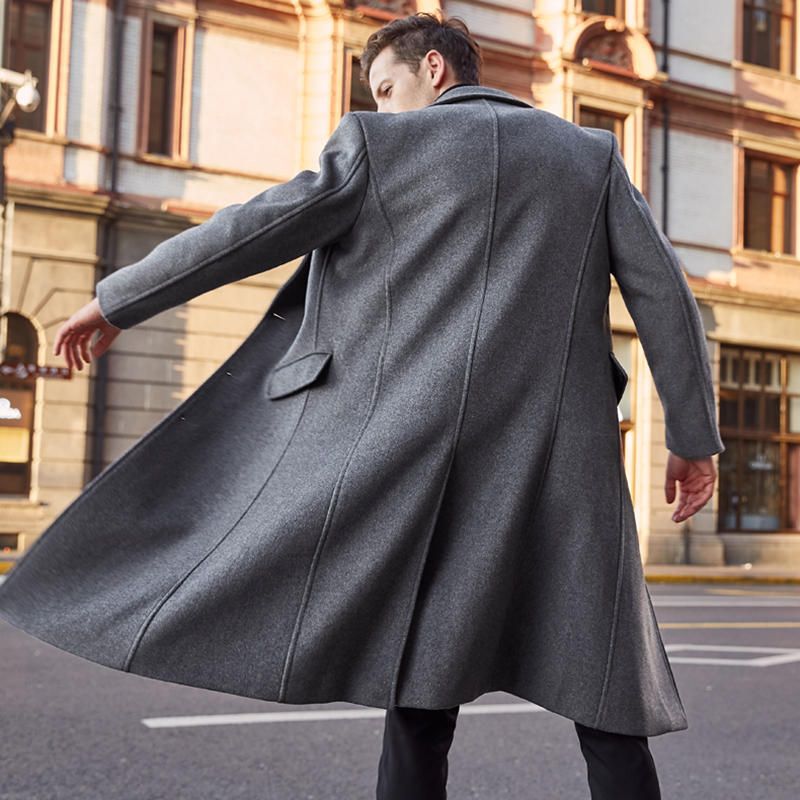 Abrigo Casual Largo Medio Con Bolsillos Grandes De Un Solo Pecho De Invierno Para Hombre