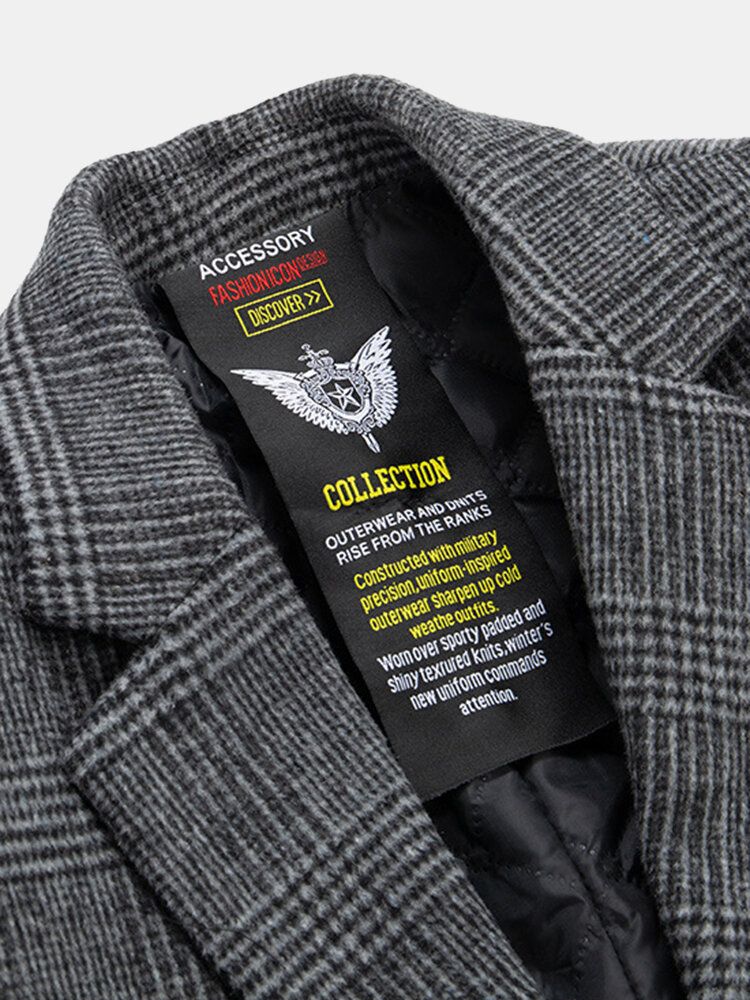 Abrigo De Corte Regular Con Solapa Gruesa De Longitud Media De Jacquard A Cuadros De Pata De Gallo Para Hombre