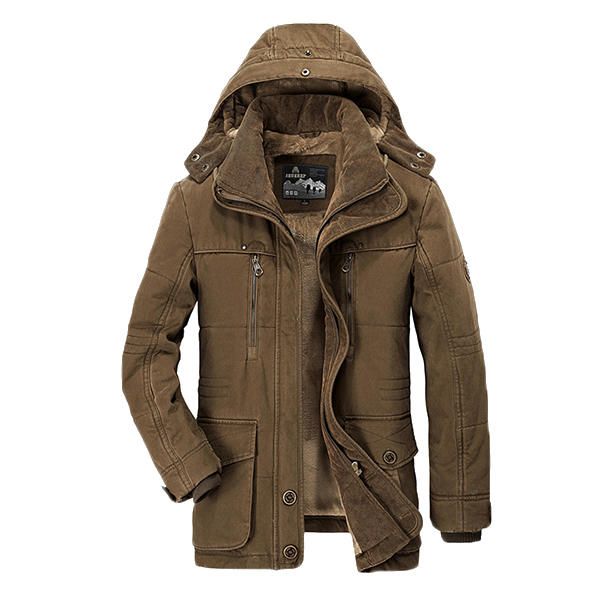 Abrigo De Invierno De Lana Gruesa Para Hombre Chaqueta De Color Sólido Con Capucha Para Exteriores