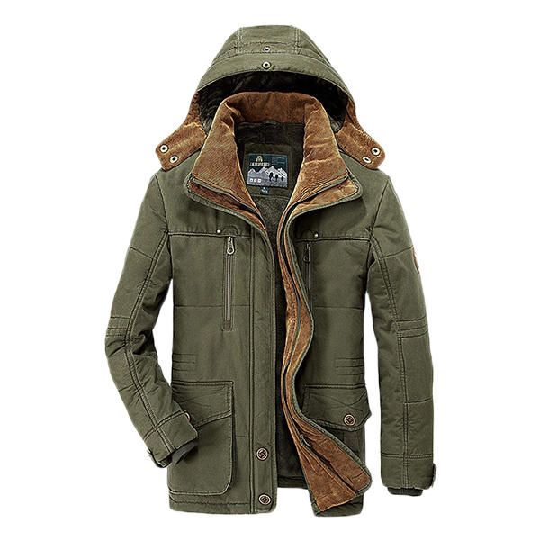 Abrigo De Invierno De Lana Gruesa Para Hombre Chaqueta De Color Sólido Con Capucha Para Exteriores