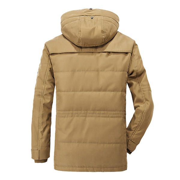 Abrigo De Invierno De Lana Gruesa Para Hombre Chaqueta De Color Sólido Con Capucha Para Exteriores