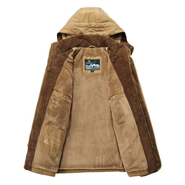 Abrigo De Invierno De Lana Gruesa Para Hombre Chaqueta De Color Sólido Con Capucha Para Exteriores