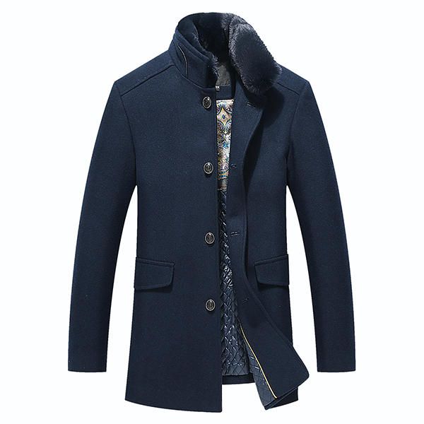 Abrigo De Lana Cuello De Vellón Desmontable Elegante Chaqueta Delgada