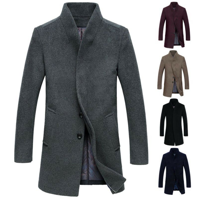 Abrigos Largos Cálidos Para Hombre Gabardina Slim Fit Parka Collar Abrigo Peacoat Outwear