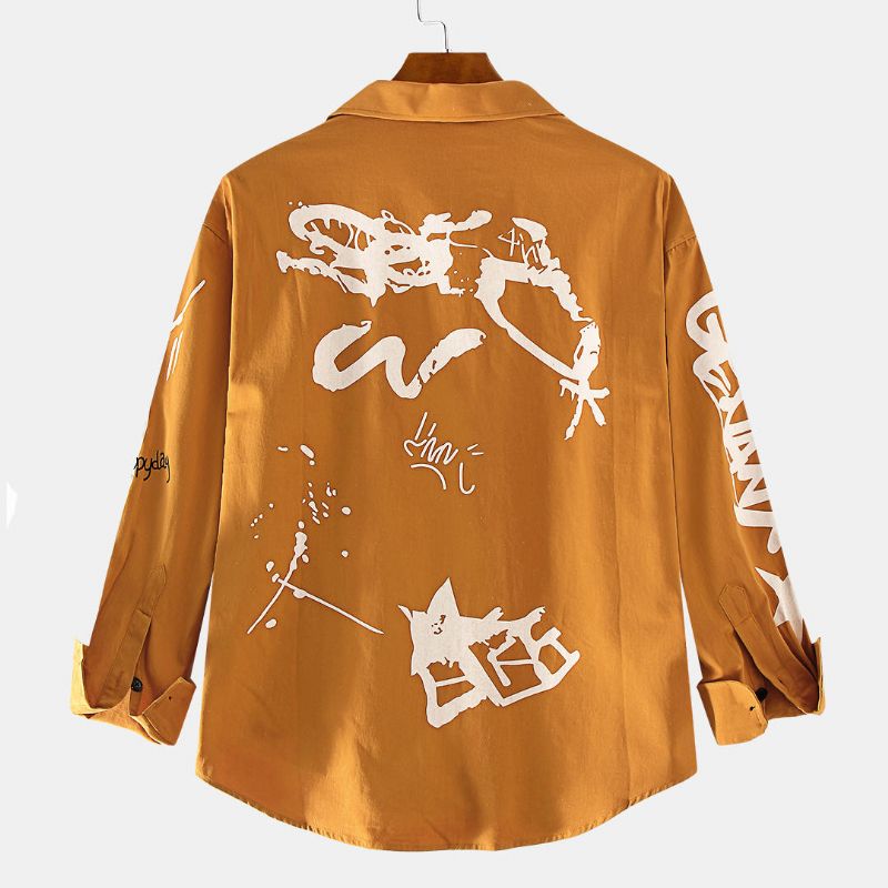 Abrigos De Manga Larga De Moda Con Estampado De Graffiti Inglés De Algodón De Otoño Para Hombre