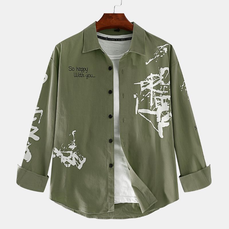 Abrigos De Manga Larga De Moda Con Estampado De Graffiti Inglés De Algodón De Otoño Para Hombre