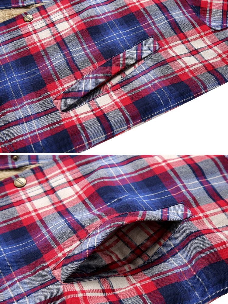 Camisa De Botones A Presión Gruesa Con Forro De Felpa A Cuadros 100% Algodón Para Hombre Abrigos Con Capucha