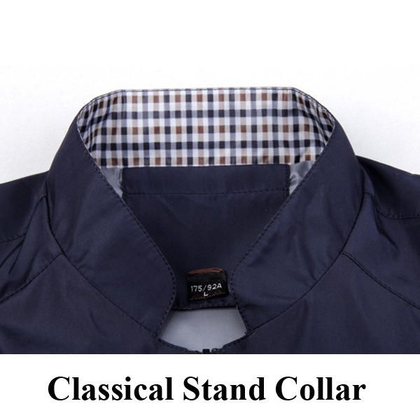 Casual Business Stand Collar Cremallera Primavera Otoño Color Puro Hombres Chaqueta Corta Abrigo