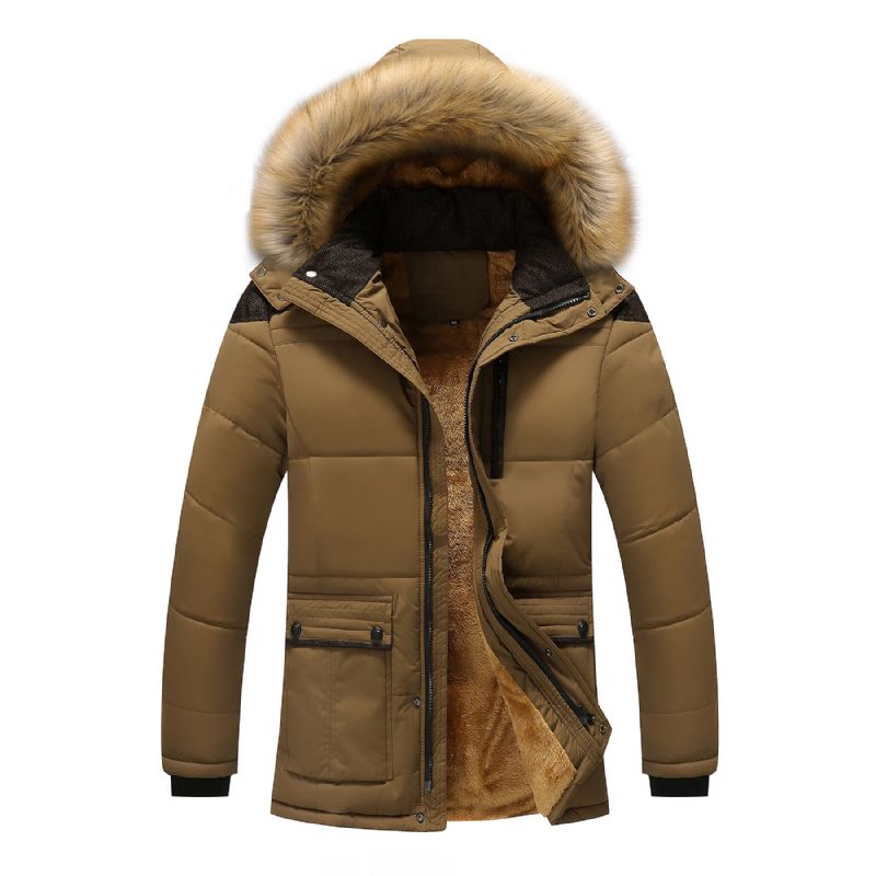 Chaqueta De Abrigo De Invierno De Piel Con Capucha Cálida De Lana Gruesa Para Hombre Abrigo De Empalmes De Hombro Informal Al Aire Libre