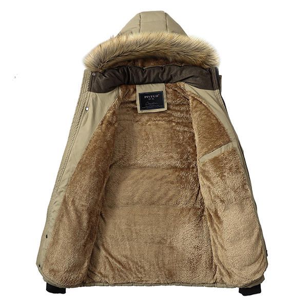 Chaqueta De Abrigo De Invierno De Piel Con Capucha Cálida De Lana Gruesa Para Hombre Abrigo De Empalmes De Hombro Informal Al Aire Libre